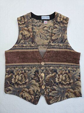 Vintage Gotcha Covered Floral Tapestry Vest M USA Western